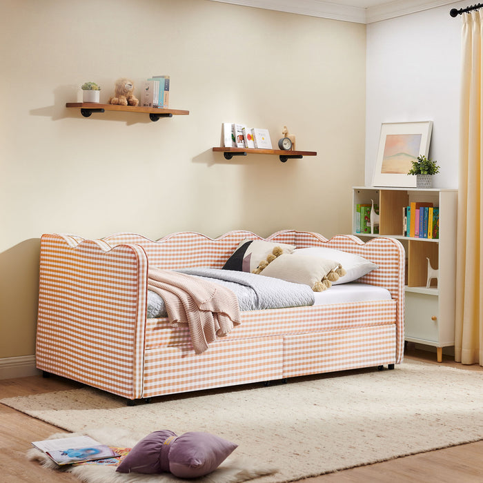 Gingham Daybed With USB Charging Port, Wave-Shaped Design