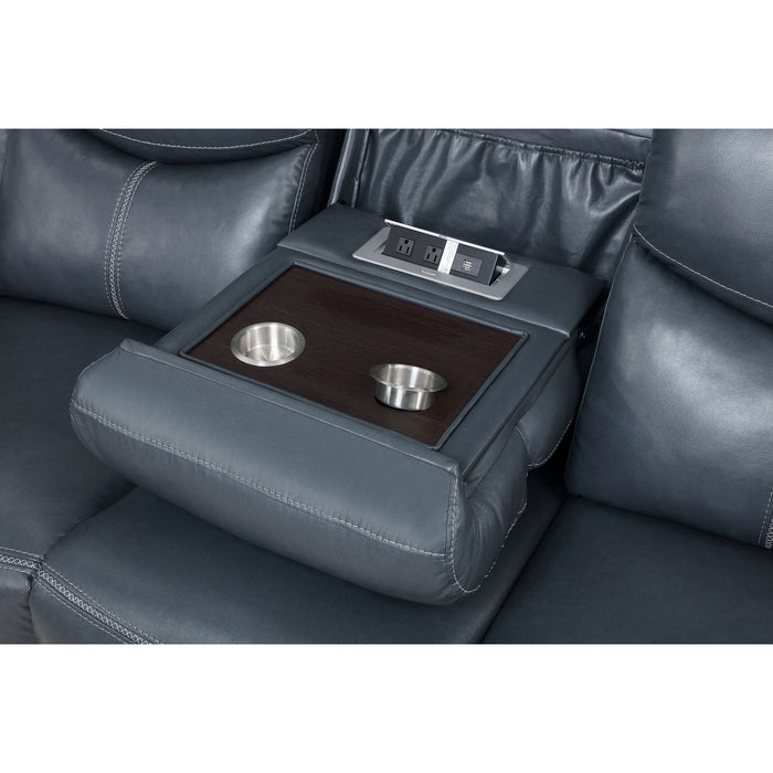 Stanwicke - Motion Reclining Sofa With Drop Down Table - Blue