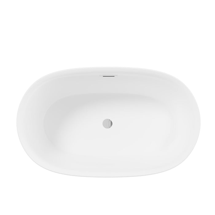 Freestanding Oval Bathtub With Overflow And Pop Up Drain, Double Walled Design - Gloss White