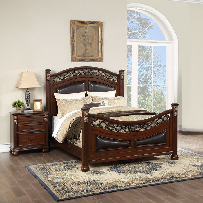 3 Piece Bedroom Set, Traditional Bed With 2 Nightstands