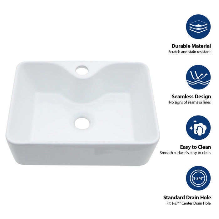 Rectangular Bathroom Sink With Towel Bar & Faucet Hole, Wall Mounted - White