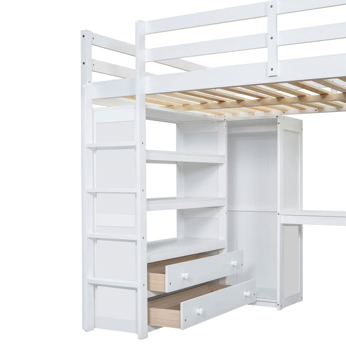 Loft Bed With Built In Wardrobe, Desk, Shelves And Drawers