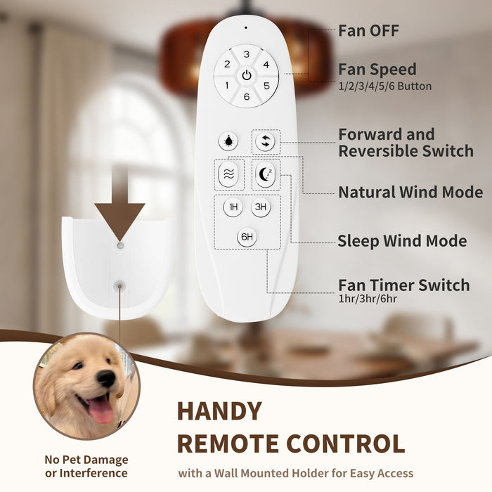 Ceiling Fan, Fandelier With 6 E12 Sockets, Reversible DC Motor, 6 Speeds, Remote Control, Adjustable Hanging - Black / Brown