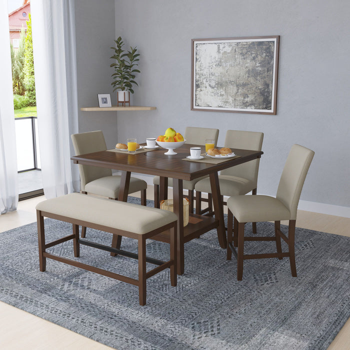 Seneca - Gathering Height Table With 18" Lazy Susan And Lower Storage Shelf - Walnut Brown