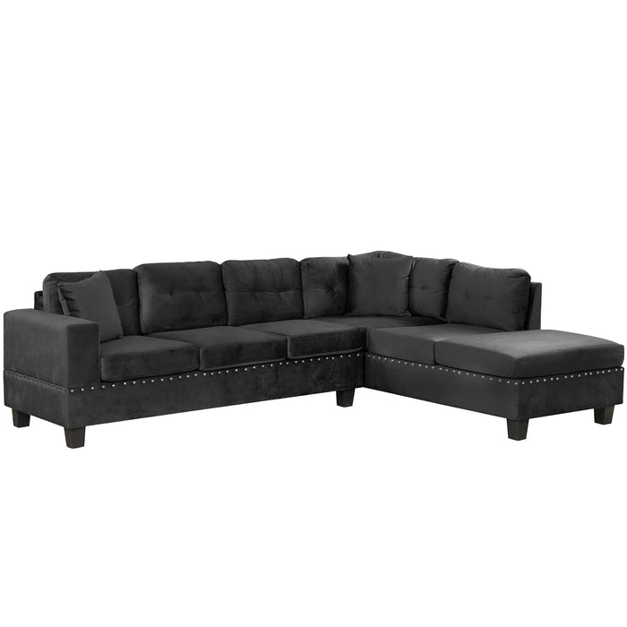 Modern Sectional Sofa With Storage Ottoman, L - Shape Couch With 2 Pillows And Cup Holders