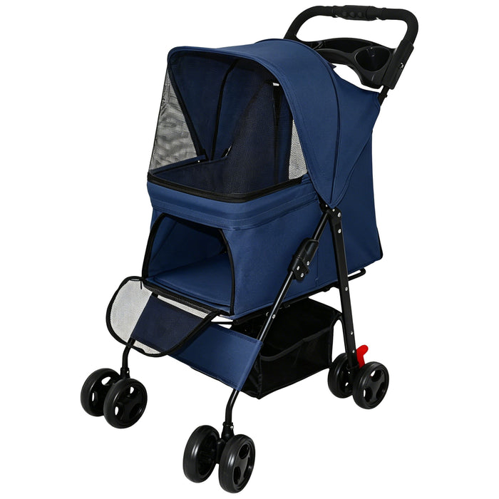 Foldable Pet Stroller For Small Dogs And Cats With Multi Functional Tray