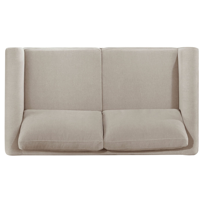 Fisher - Upholstered Panel Arm Loveseat - Taupe