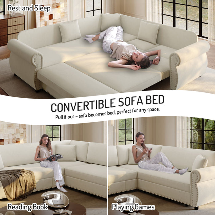 L-Shaped Sofa Couch With Pull-Out Bed