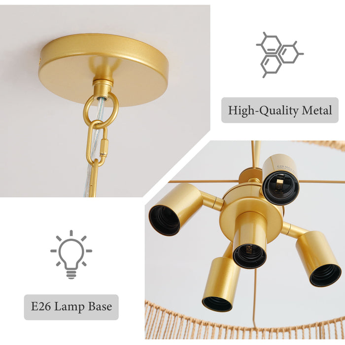 Chandelier, 2 Tier Boho Wabi Sabi Pendant Light, Hanging Ceiling Lamp - Gold