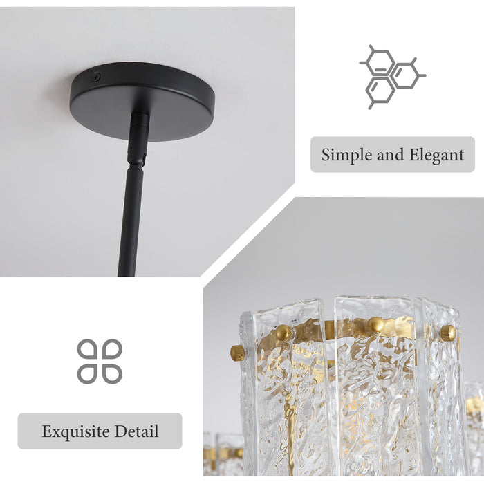 5 Light Chandelier, Textured Glass Pendant Light, (Not Including The Bulb) For Living Room - Black / Gold