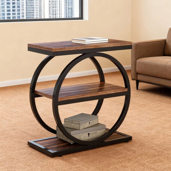 Industrial Narrow End Table With 3 Shelves