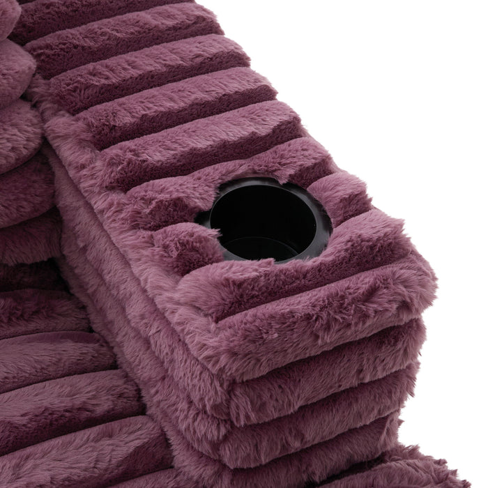 Plush Oversized Double Chaise Lounge Sofa Bed With USB Ports And Cup Holders