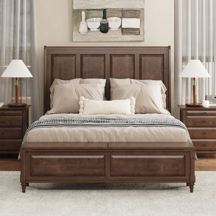 Sleigh Bed Frame With Tall Headboard And Storage Bench