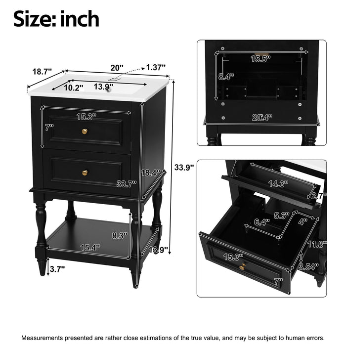 Retro Design Bathroom Vanity With Sink, 2 Drawer Storage Cabinet