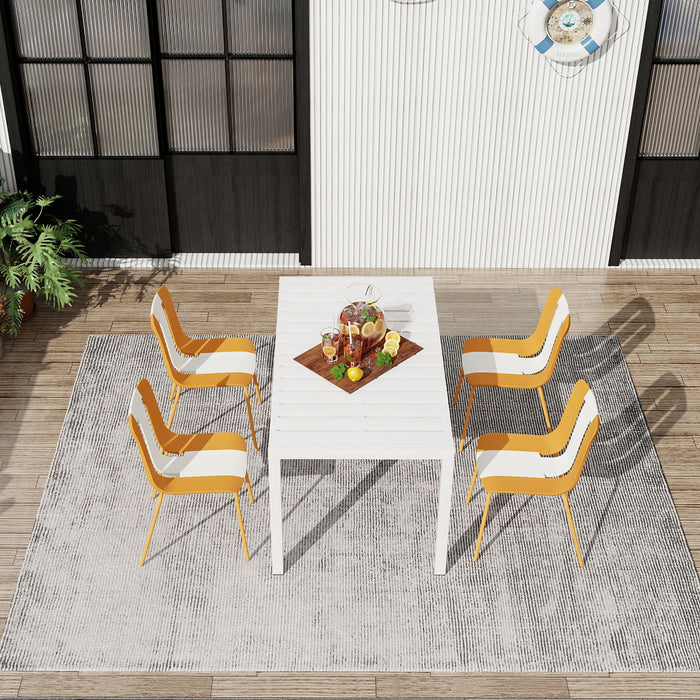 4 Piece Set Of Modern Striped Color- Blocking Single Chairs With Long Table