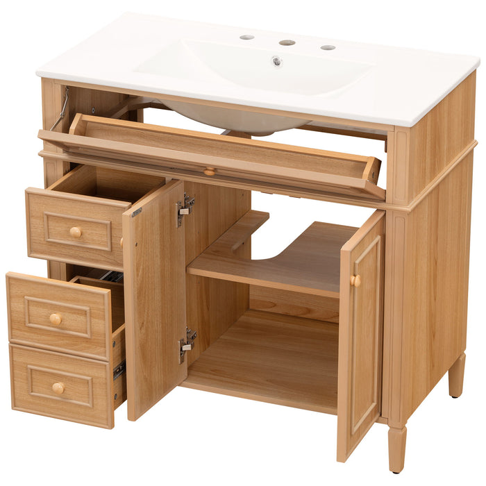 Bathroom Vanity With Sink, 3 Drawers & 2 Doors