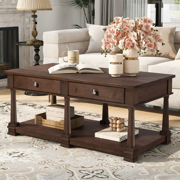 Coffee Table With 2 Storage Drawers & Lower Open Shelf