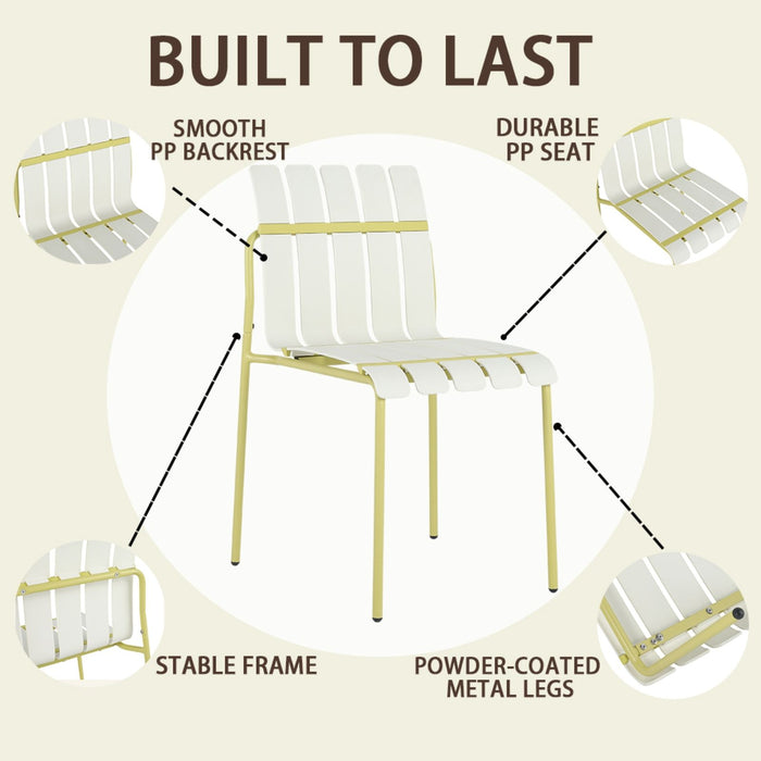 4 Piece Set Of Modern Color Block Designed Single Chairs With Long Table