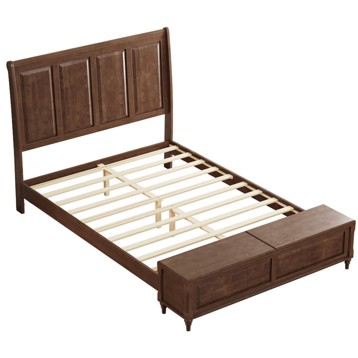Sleigh Bed Frame With Tall Headboard And Storage Bench