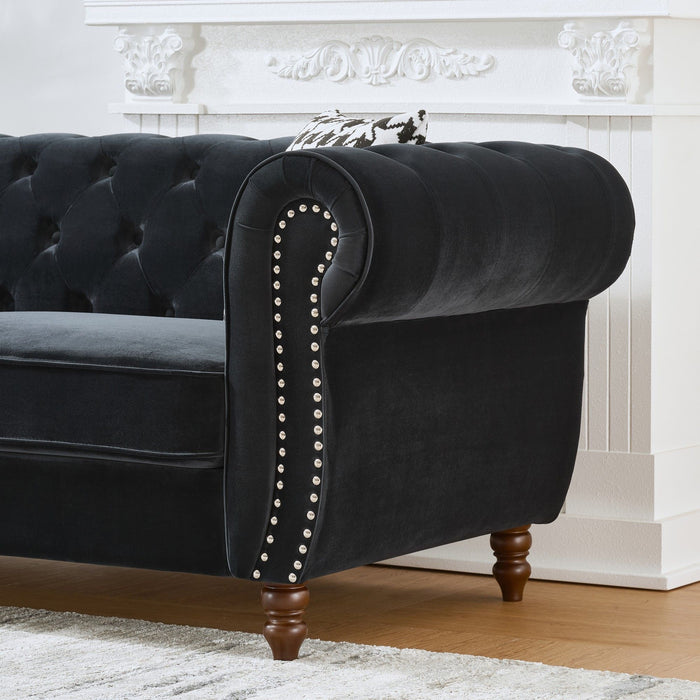 Chesterfield 3 And 2 Seater Upholstery Sofa With Roll Armrest & Nailhead Fabric Couch