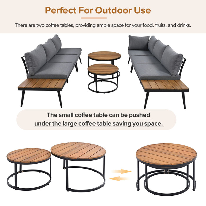 Modern Outdoor Sectional Sofa Set With Nesting Coffee Tables