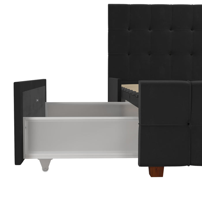 King Upholstered Bed With Storage - Black