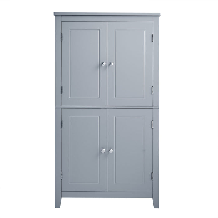 Elegant Bathroom Floor Storage Cabinet With 4 Doors, Adjustable Shelves
