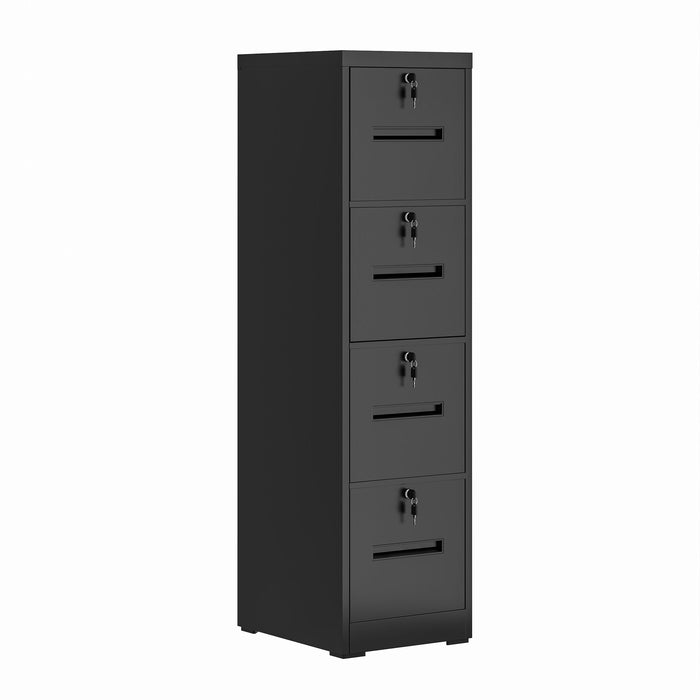 Modern 4 Drawer Metal Vertical Filing Cabinets With Lock For Home Office, Steel Construction, Letter / Legal / A4 / F4 Size - Brushed Nickel