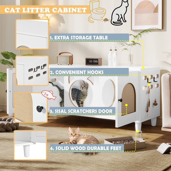 Furniture Style Cat Cabinet Cat Litter Box With Sisal Scratching Door - Cream White
