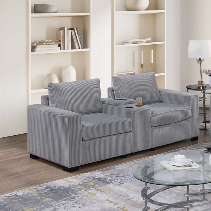 Elegant Simple Sofa Set With Console Cup Holder And Loveseat