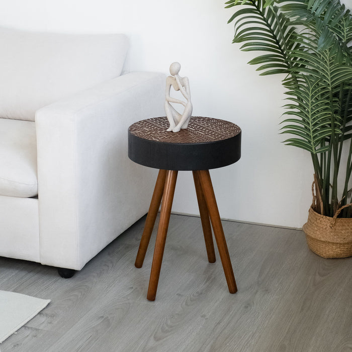 Round Coffee Table With Carved Top For Living Room