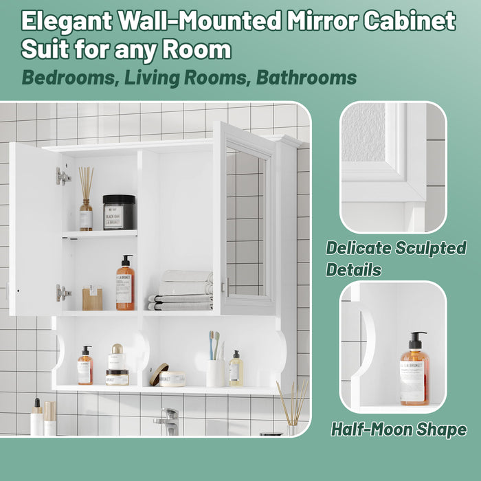 Wall Mounted Mirror Medicine Cabinet, Bathroom Storage With Doors And Open Shelves