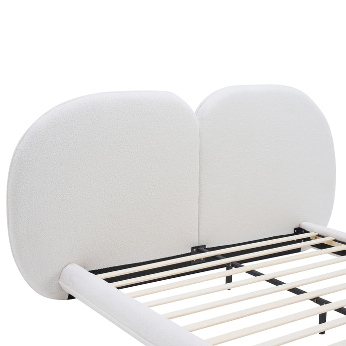 Queen Size Upholstered Platform Bed Frame With Split Headboard - White