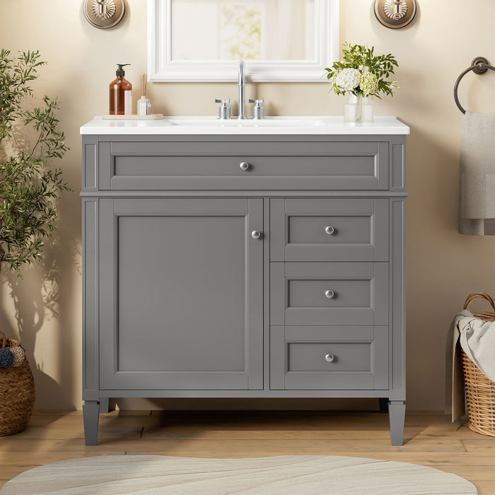 Bathroom Vanity With Top Sink, 2 Drawers, Tip Out Drawer
