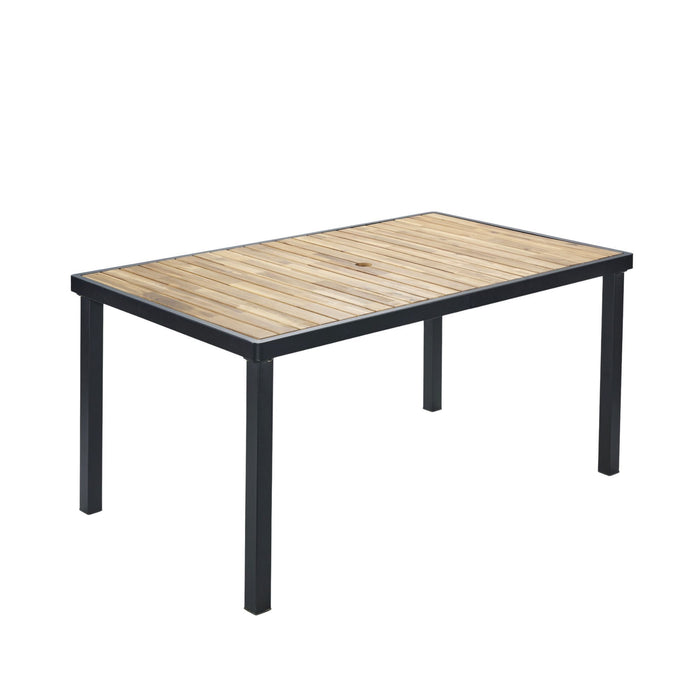 All Weather 7 Piece Patio Dining Table Set With Umbrella Hole - Brown / Gray