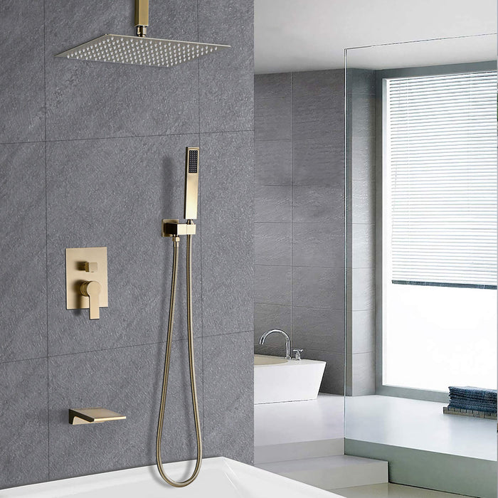 Contemporary Shower System With 12" Rainfall Head And Handheld Spray, Wall Mounted