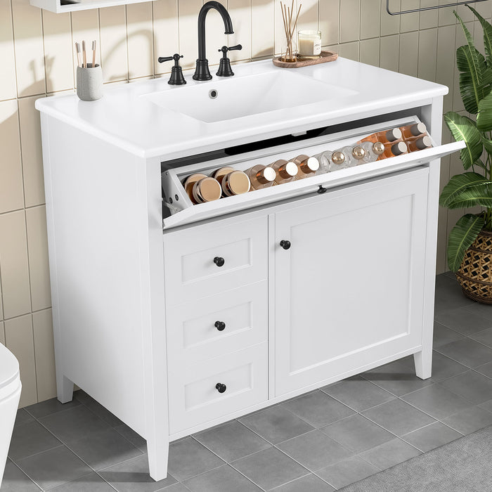 Bathroom Vanity With Sink, 3 Drawers & Cabinet With Adjustable Shelves