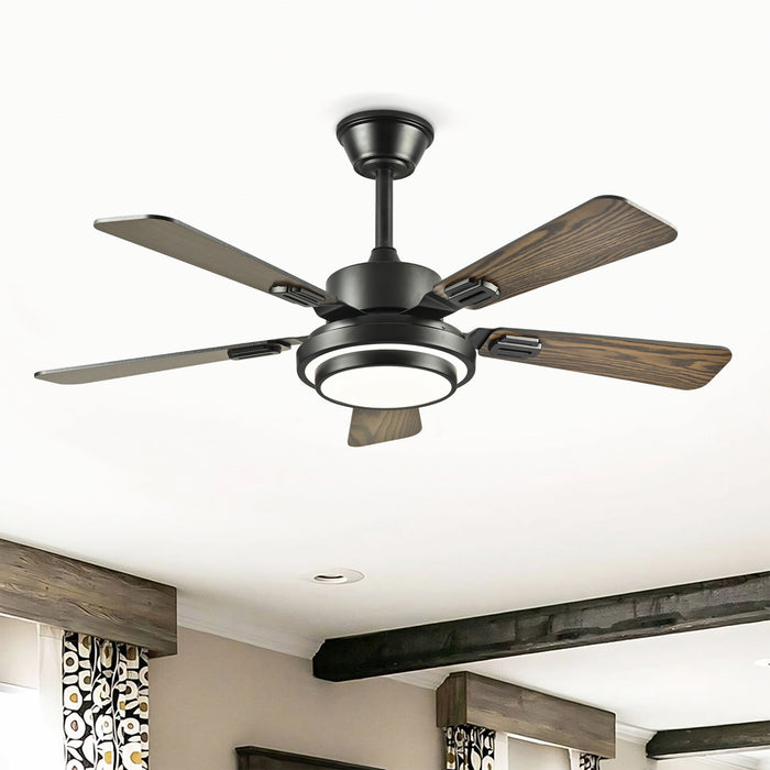 5 Blades Ceiling Fan With LED Light 3000 - 6500K Dimmable, 6 Speed Levels, Reversible Ceiling Fan - Matte Black