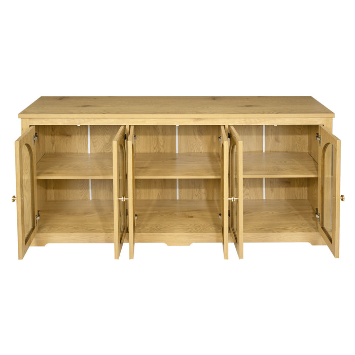 Modern Arched Glass Sideboard With 6 Doors, Buffet Cabinet With Storage And Adjustable Shelves