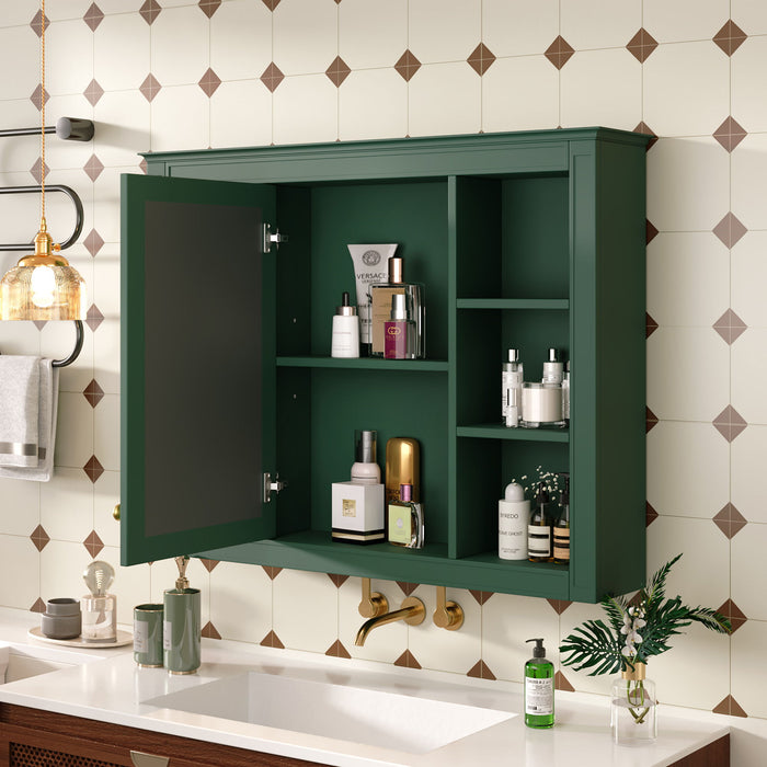 Wall Mounted Medicine Cabinet With Mirror, Storage Cabinet Featuring 6 Open Shelves And Adjustable Interior