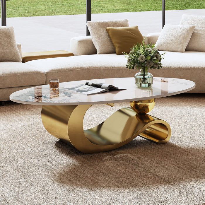 Oval Coffee Table For Living Room - Gold / White