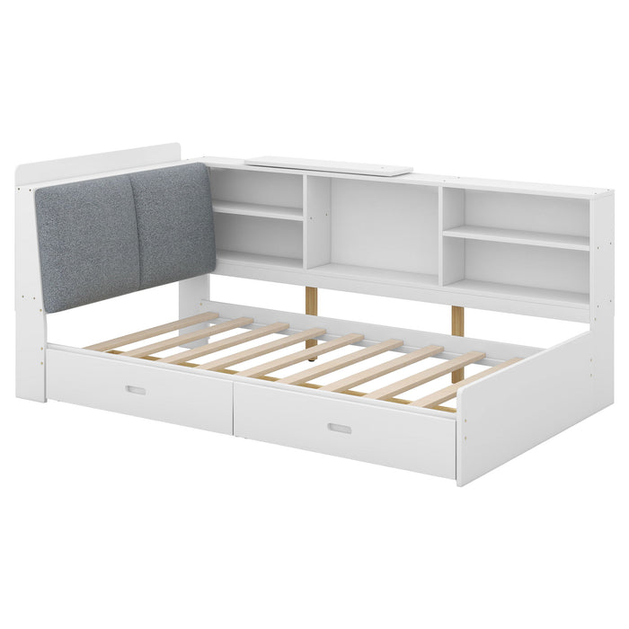 Platform Bed With Storage Headboard, Shelves And 2 Drawers