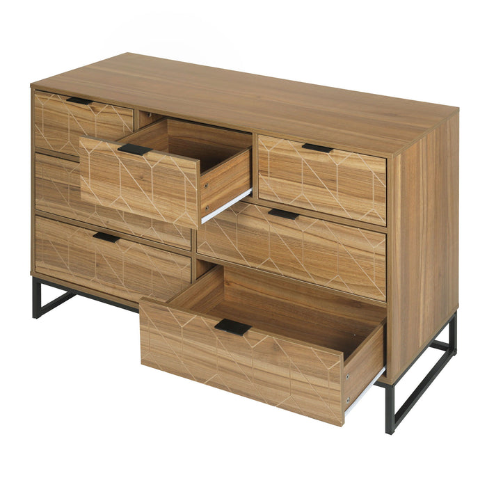 Modern 7 Drawer Dresser Cabinet - Walnut