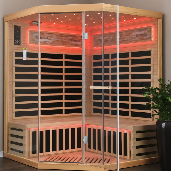 Pentagonal Sauna Room With Carbon Heating Plates - American White Oak