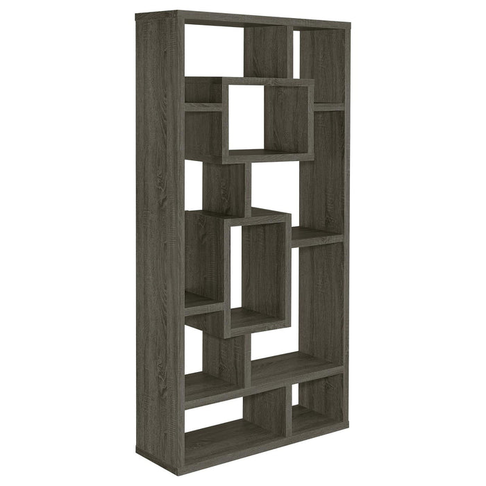 10 Shelf Open Back Bookcase With Interlocking Shelves - Gray