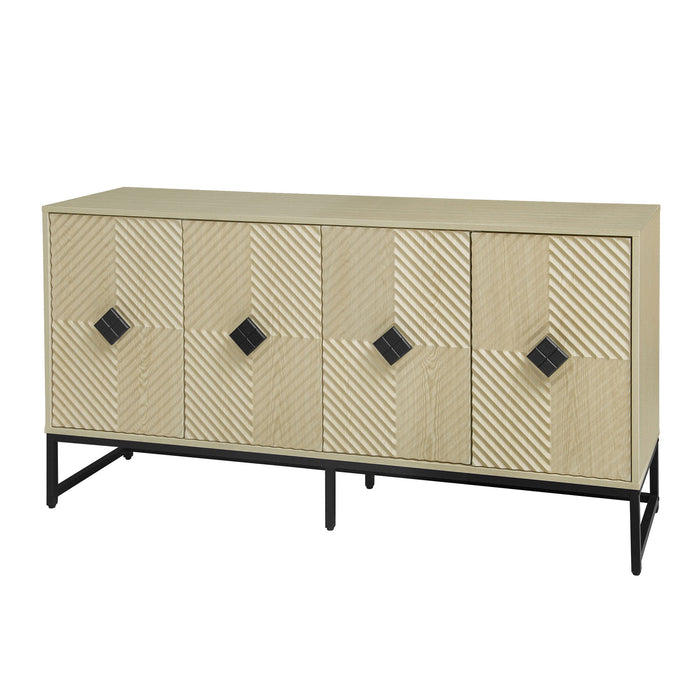 Carved 4 Door Sideboard With Storage, Adjustable Shelf
