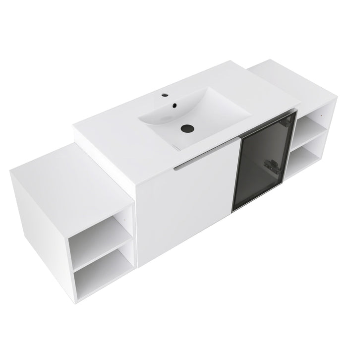 Wall Mounted Bathroom Vanity With Sink, Cabinet & Half Door