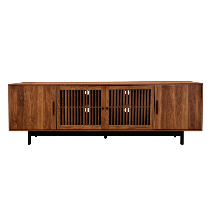 TV Stand, Media Console With Soft Closing Hinges, Adjustable Shelves, Slatted Doors - Walnut