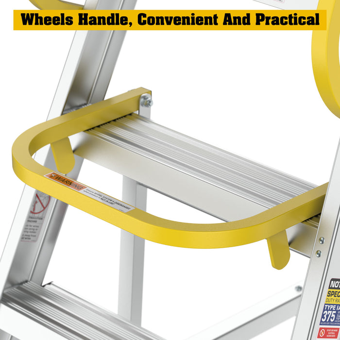 Heavy Duty Aluminum Rolling Platform Ladder With Steps, 375Lbs Capacity