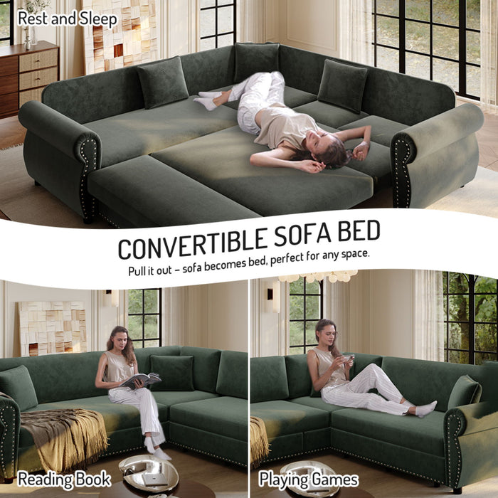 L-Shaped Sofa Couch With Pull-Out Bed